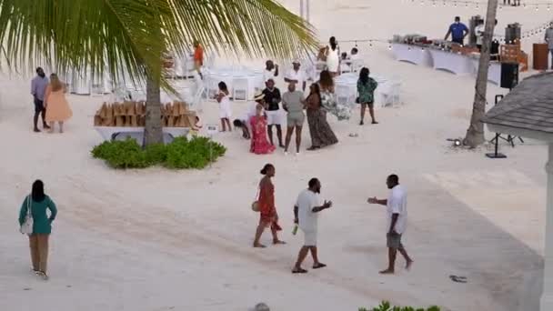 Outdoor Party Gathering Sandy Beach Caribbean African American Family Friends — Stock Video