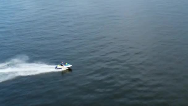 Drone Shot Man Jet Skiing Ocean Mississippi Clear Sunny Day — Stock Video