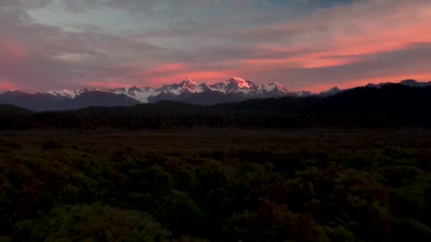 Southern Alps Nova Zelândia Vista Aérea Cordilheira Céu Colorido Amanhecer — Vídeo de Stock