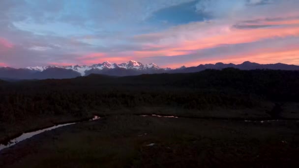 Gyönyörű Kilátás Zéland Természeti Táj Magas Hegyvonulat Horizonton Alatt Színes — Stock videók