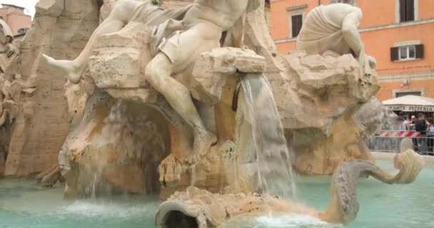 Close Fountain Four Rivers Fontana Dei Quattro Fiumi Piazza Navona — Stock Video