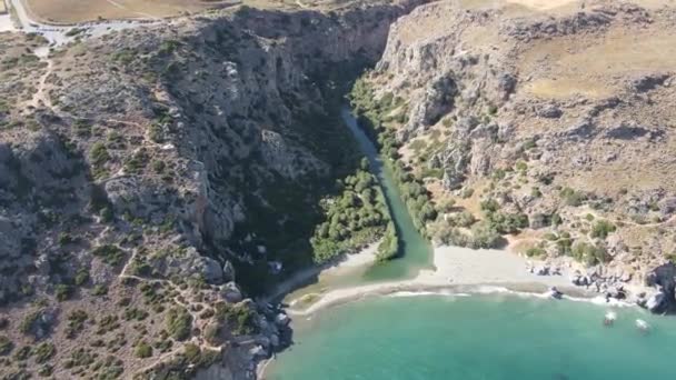 Teluk Eksotis Dan Pantai Preveli Yunani Picturesque Seascape Travel Landmark — Stok Video