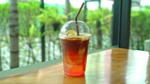 Espresso Coffee Shot Lemon Peach Soda Glass Coffee Shop Cafe — Stockvideo