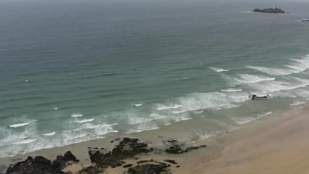 Uitzicht Van Boven Godrevy Beach Golden Sand Beach Aan Kust — Stockvideo