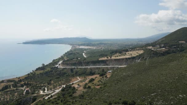 Perfekt Utsikt Över Zakynthos Landsbygdslandskap Med Landsvägar Och Lummiga Skogsberg — Stockvideo