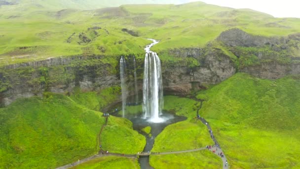 Vista Aérea Del Drone Cascada Famosa Del Mundo Grande Rodeada — Vídeo de stock