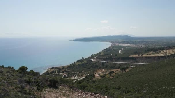 Vistas Del Paisaje Marino Desde Cima Montaña Verde Isla Zakynthos — Vídeos de Stock