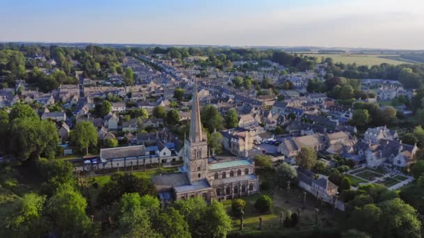 Aerial Drone View Cotswolds Village Burford Church England Popular English — 图库视频影像