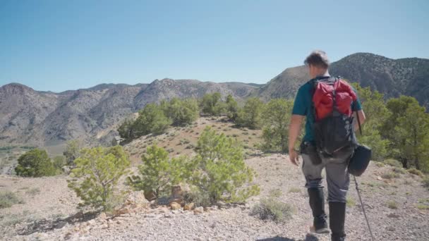 Hiker Utah Desert Big Rock Candy Mountain — Stock Video
