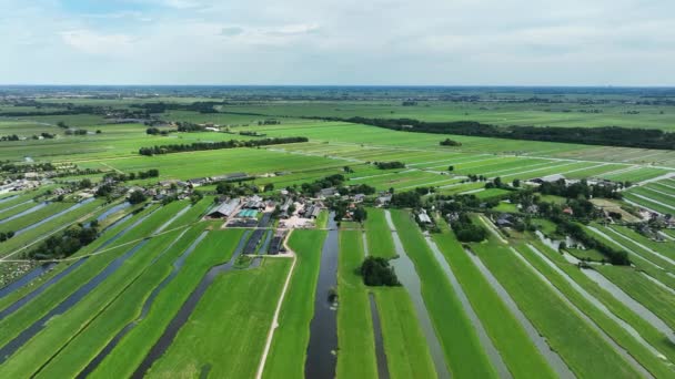 Weelderige Rivierkanaalpolder Krimpenerwaard Met Omliggende Boerderijen Drone — Stockvideo