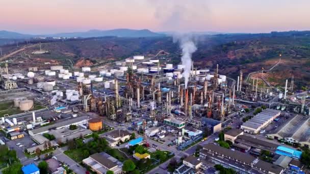 Вид Воздуха Нефтеперерабатывающий Нефтехимический Завод Enap Aconcagua Закате Конконе Чили — стоковое видео