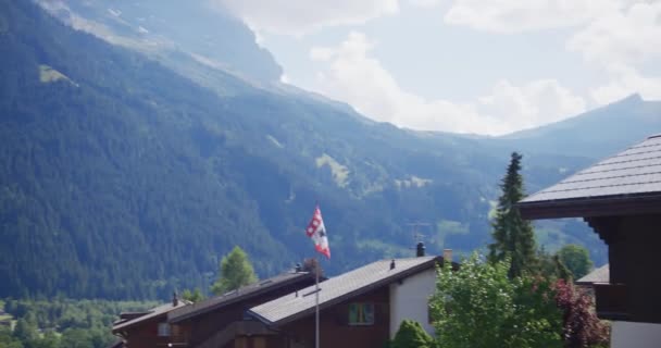 Grindelwald Villaggio Svizzera Montagne Alpi Nuvole Foreste Ghiacciaio — Video Stock