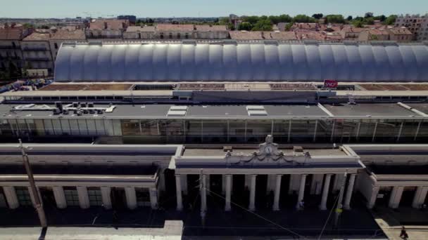 Togstationen Montpellier Frankrig Sidelæns Antenne Skud – Stock-video