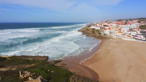 Vista Aérea Ciudad Costera Portugal Con Casas Mercado Vivienda Sintra — Vídeos de Stock