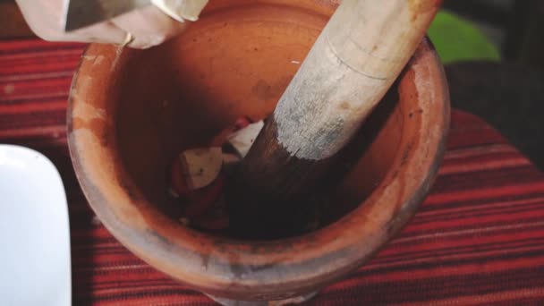 Cozinhar Som Tam Series Câmera Lenta Vendedor Comida Rua Cortando — Vídeo de Stock