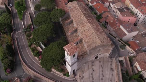 Cannes Frankrike Fåglar Ögon Flygfoto Klocktorn Eglise Notre Dame Esperance — Stockvideo