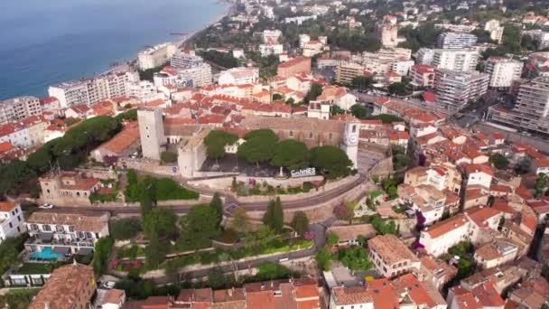 Cannes Frankreich Luftaufnahme Des Schlosses Chateau Castre Ortsschild Und Uhrturm — Stockvideo