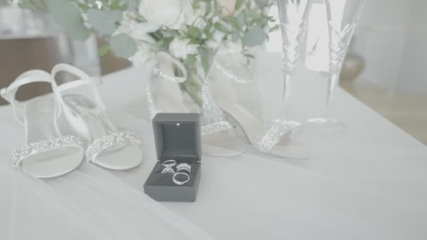 Bir Çift Alyans Gelinlik Ayakkabısı Lezbiyen Evliliği — Stok video