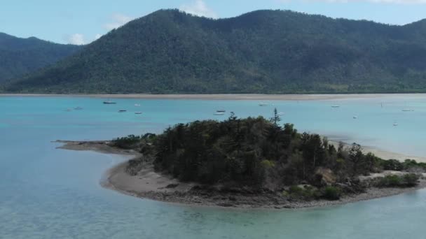 Latanie Nad Wyspą Whitsundays Australii Zacumowanymi Jachtami Górami Tle Widok — Wideo stockowe