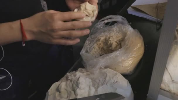 Street Food Vendor Preparing Dough Shaping Balls One Process Making — Stock Video