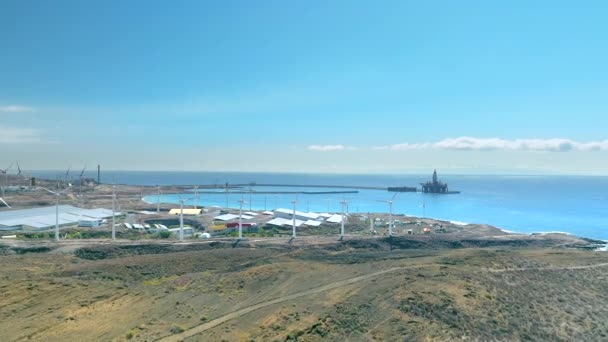 Vue Aérienne Port Granadilla Abona Des Éoliennes Tenerife Îles Canaries — Video