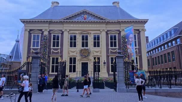 Blick Auf Menschen Vor Dem Mauritshuis Kunstgalerie Museum Maurits House — Stockvideo