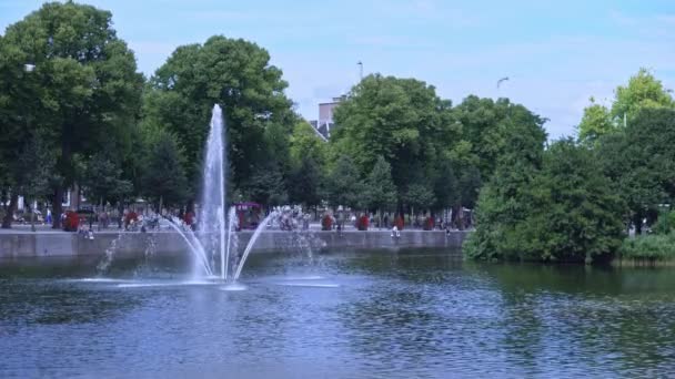 View Buitenhof Hofvijver Fountain Island Background Dutch City Den Haag — Stock Video