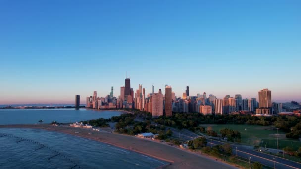 Nascer Sol Sobre Chicago Downtown Skyline Drone — Vídeo de Stock