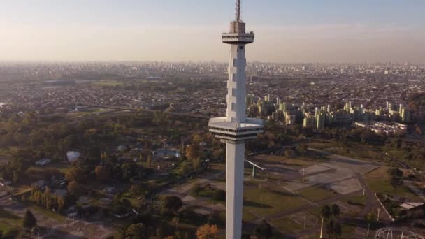 Самая Высокая Космическая Башня Буэнос Айресе Skyline Sunset Aerial — стоковое видео