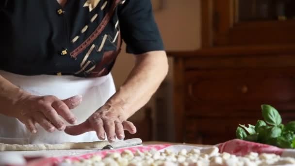 Vrouw Keuken Bereidt Gnocchi Pasta Italiaanse Keuken Door Handen Rollen — Stockvideo