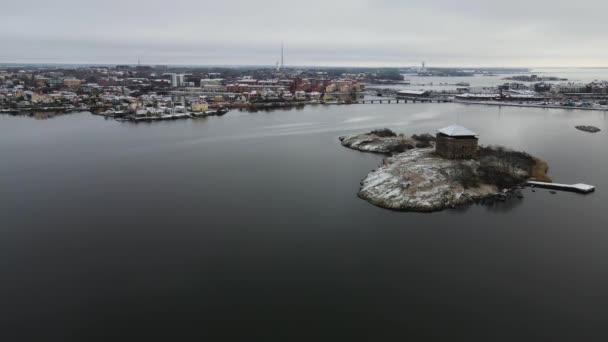 Imágenes Aéreas Ciudad Naval Karlskrona Suecia Con Fortaleza God Natt — Vídeos de Stock