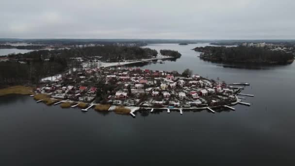 Légi Felvétel Gyönyörű Kis Sziget Brandaholm Karlskrona Svédország Kis Vörös — Stock videók