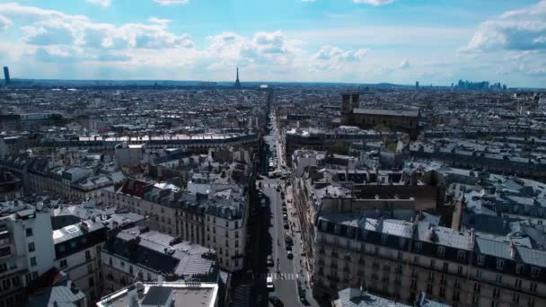 Paris Aerial View City Flying Forward Street Eiffel Tower — Stock Video