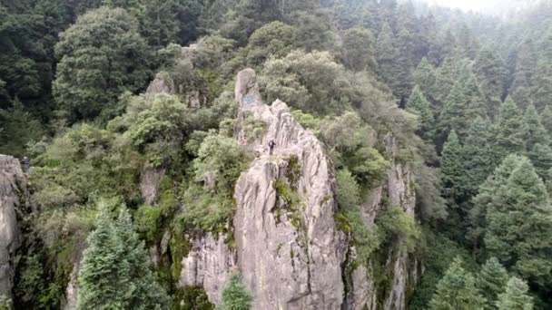 Backwards Drone Shot Climbing Rock South Mexico City — Stock Video