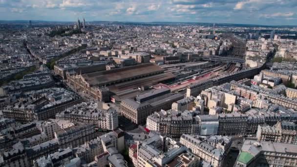 Luchtfoto Van Station Gare Est Parijs Frankrijk Cirkelpan Dag — Stockvideo