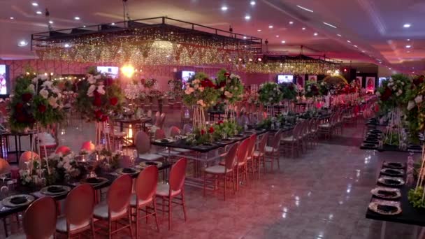 Salón Banquetes Bellamente Decorado Abuja Nigeria — Vídeo de stock