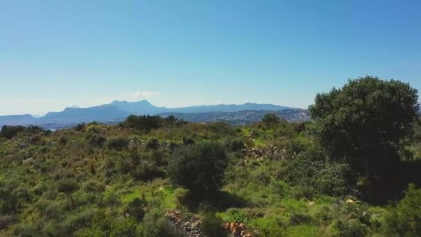 Flying Coastal Mountain Lush Vegetation Revealing Mediterranean Sea Marina Moraira — Stock Video