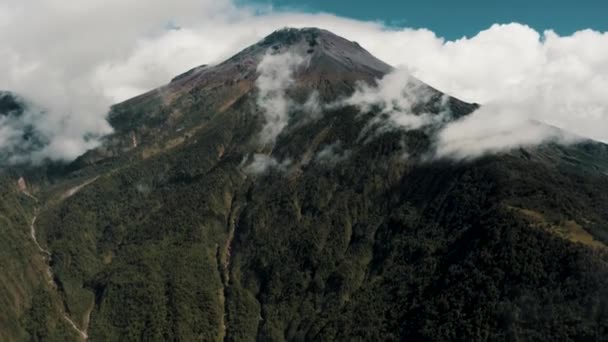 Vulcano Tungurahua Gola Fuoco Baos Agua Santa Ecuador Drone Inclinazione — Video Stock