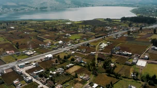 Paisaje Cultivos Fondo Del Volcán Imbabura Provincia Imbabura Ecuador Aerial — Vídeo de stock