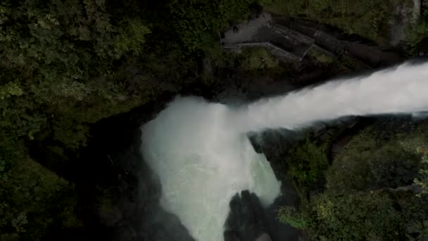Top View Water Splashing Pailon Del Diablo Vízesés Lábánál Ecuadori — Stock videók