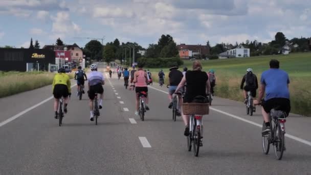 Slow Motion Pov Cyclist Riding Bike Swiss Road Slowup Event — Stock Video