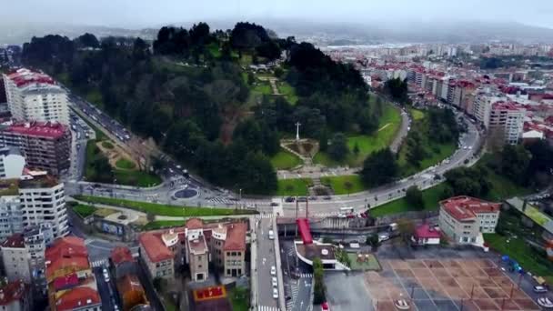 Pull Drone Shot City Vigo Galicia Spain Flying Mount Guia — Stock Video