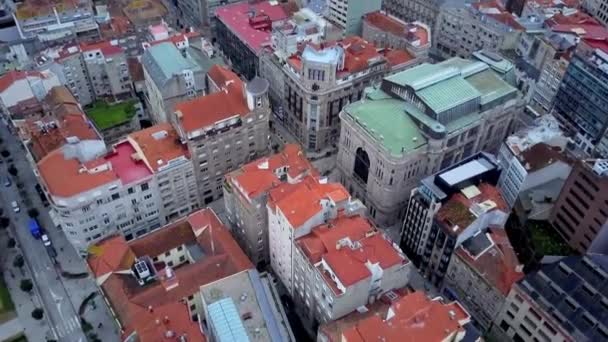 Overhead Drohnenbild Der Stadt Vigo Galizien Spanien Das Einem Trüben — Stockvideo