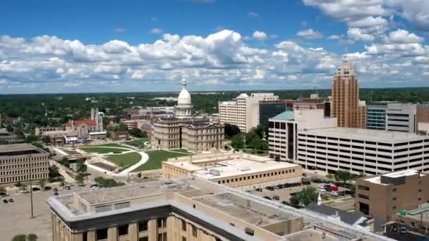 Lansing Michigan Skyline Hiper Lapse Videó Drónnal Beköltözik — Stock videók