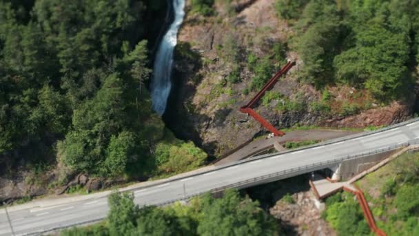 Aerila View Svandalsfossen Waterfall Tilt Shift Video Slow Motion — Stock Video