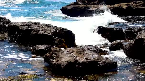 Espuma Marina Olas Chocan Contra Una Costa Rocosa Noroeste Del — Vídeos de Stock