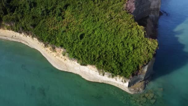 Antenne Von Korfu Insel Felsigen Klippen Küste Mit Sauberem Meerwasser — Stockvideo