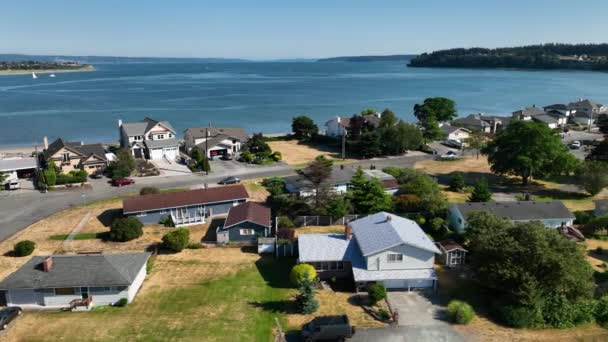 Aérea Casas Frente Mar Largo Comunidad Frente Mar Oak Harbor — Vídeo de stock