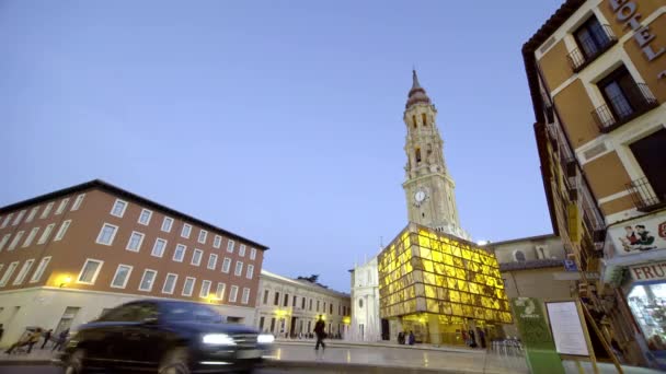 Saragossie Znajduje Się Bardzo Wyjątkowy Budynek Wybitny Centrum Miasta Budynek — Wideo stockowe