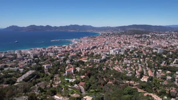 Cannes França Vista Aérea Paisagem Urbana Baía Mar Mediterrâneo Riviera — Vídeo de Stock